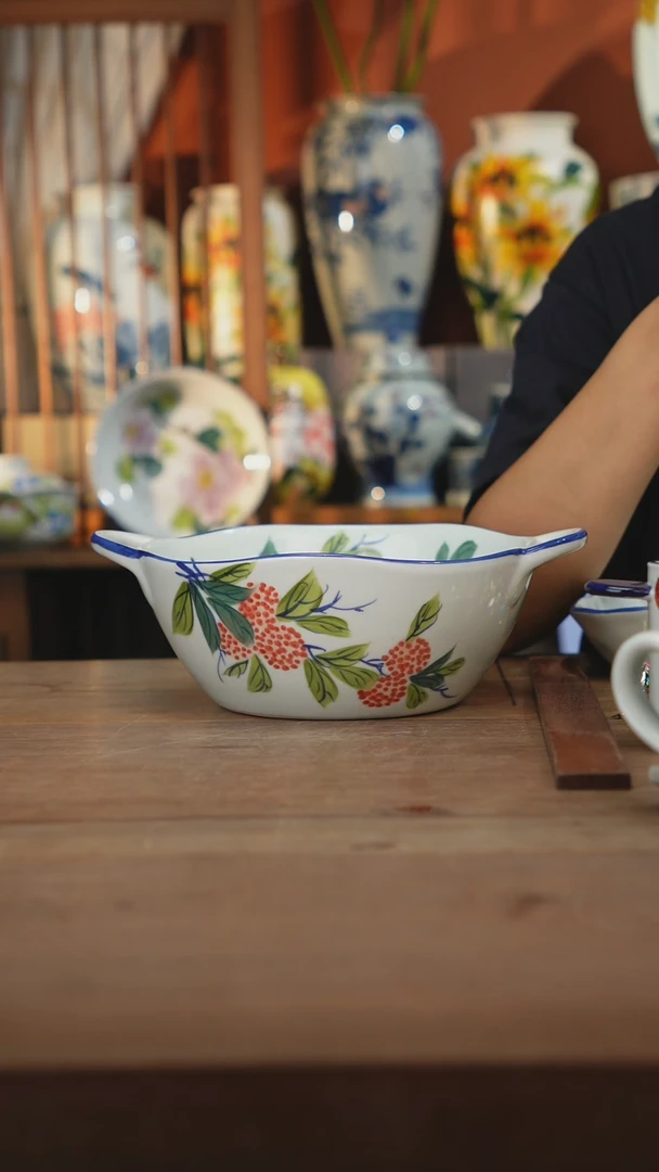 瓷片【简家甄选】景德镇设计师釉下手绘陶瓷餐具