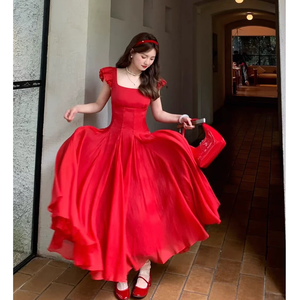 【糖糖】大码法式度假裙气质收腰大摆薄荷绿色浪漫连衣裙