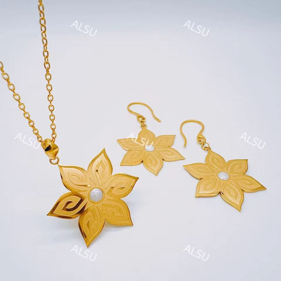 合金项链 ALSU原创经典民族风新款简约项链耳环两件套时尚花型