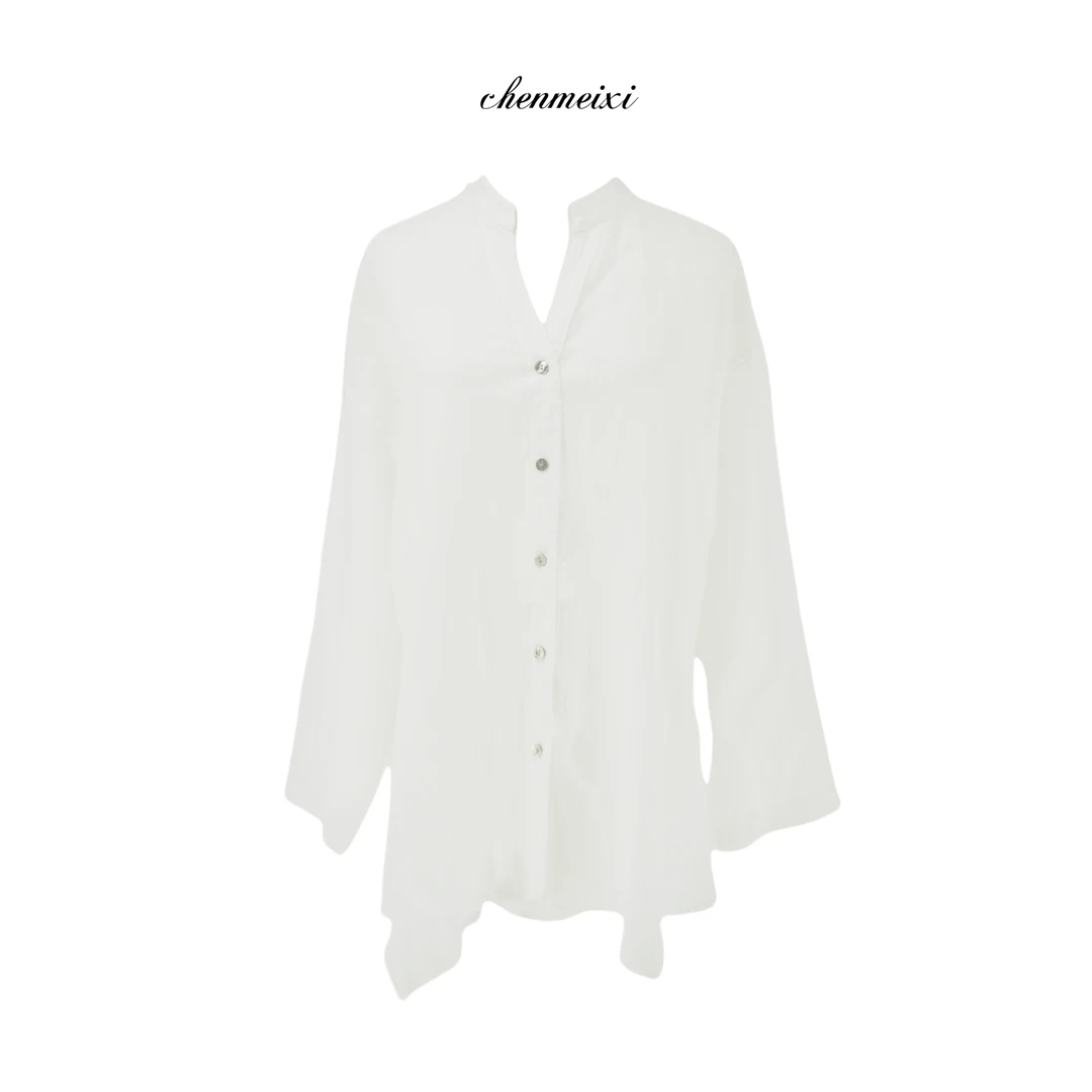 华裔陈总【VIP春水初生】夏季百搭纯色麻料上衣0418