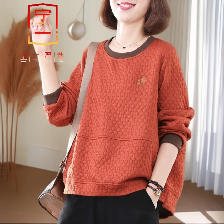 【宁一女装】时尚洋气显瘦秋新款韩版宽松大码印花套头时髦复古休闲