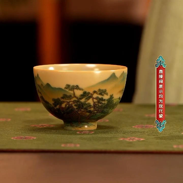 【小乔赏瓷】景德镇手工手绘谢小金关山行旅图杯