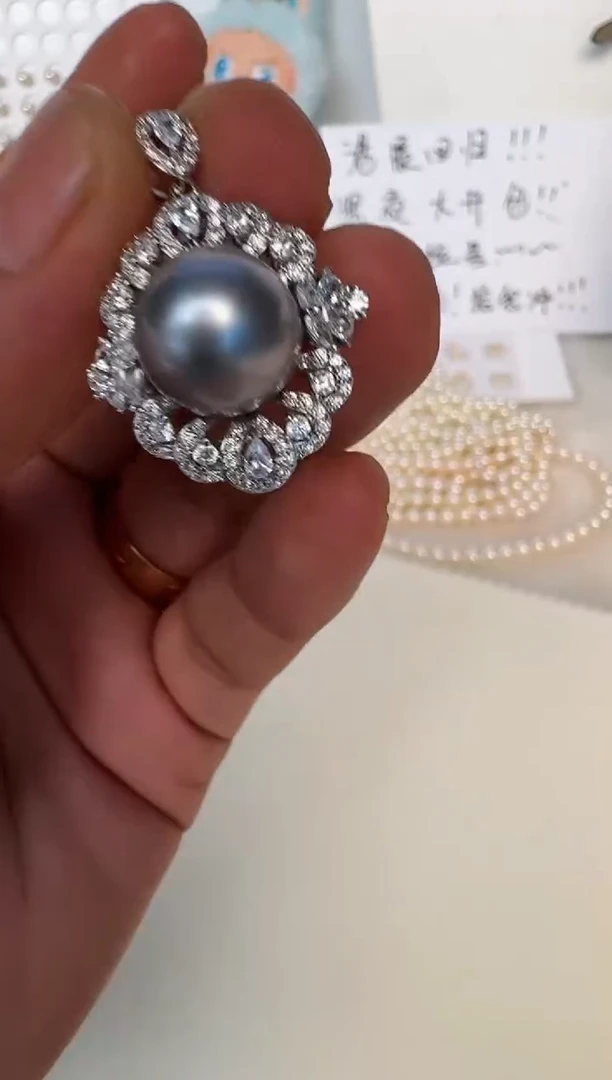 海水珍珠银S925镶嵌颈饰吊坠