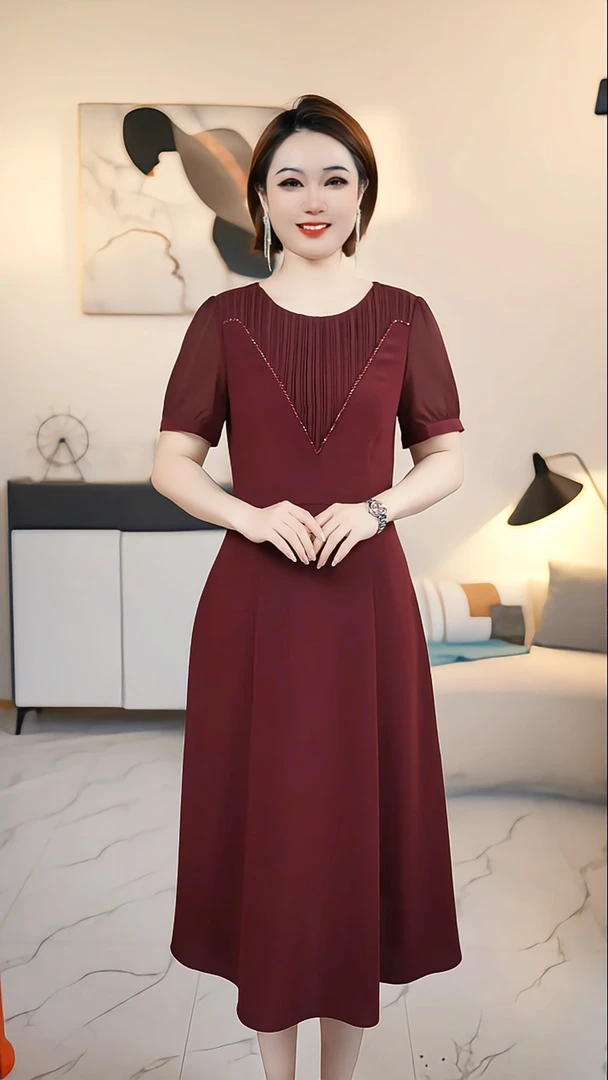 [Y家]【薇薇自在】A气质高端大码显瘦连衣裙 8873