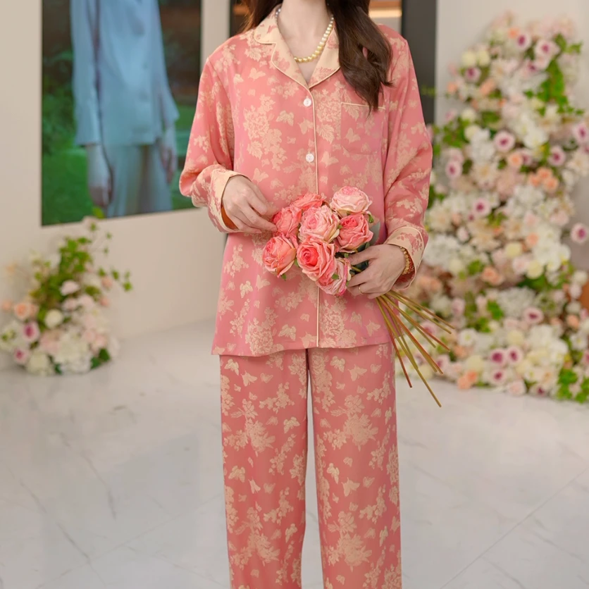 苏杭【胭脂金蝴蝶~香云丝】长袖睡衣女士家居服套装