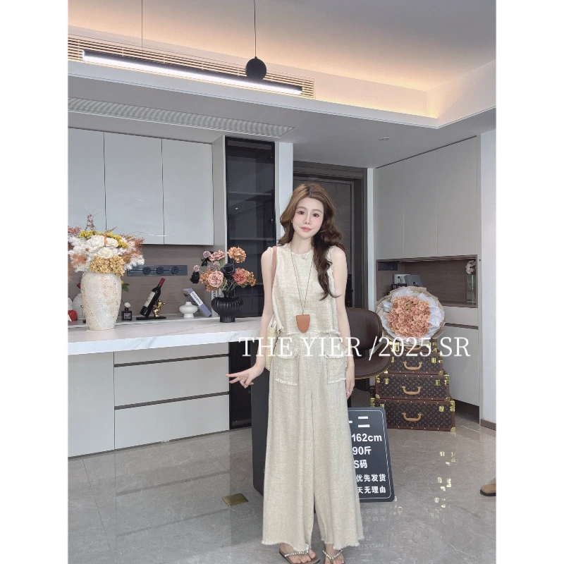 松弛自在~ 韩系爆款无袖上衣高腰阔腿长裤时尚休闲套装