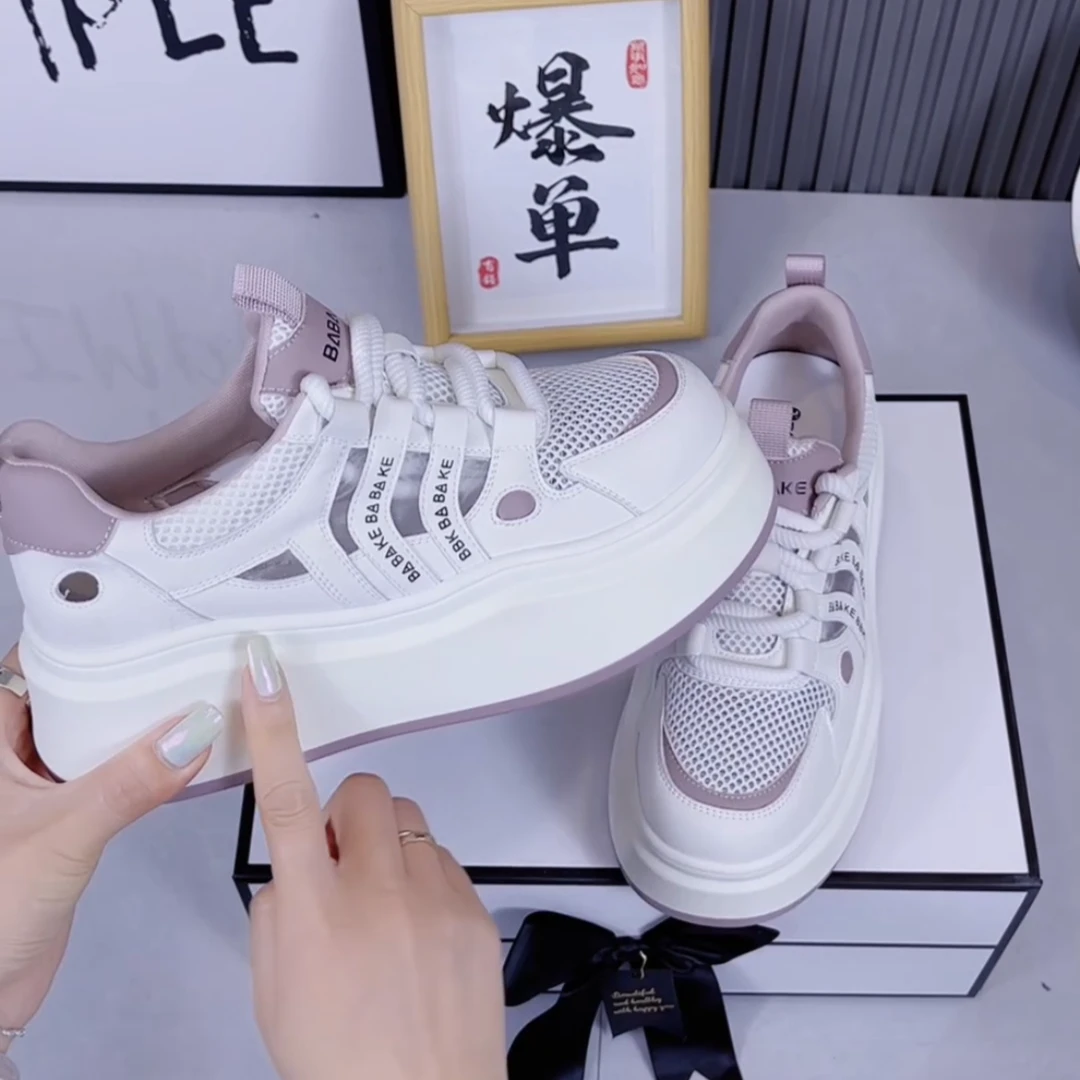 欧洲站松糕凉鞋女2025新款夏真软皮内增高休闲鞋镂空老爹鞋女透气