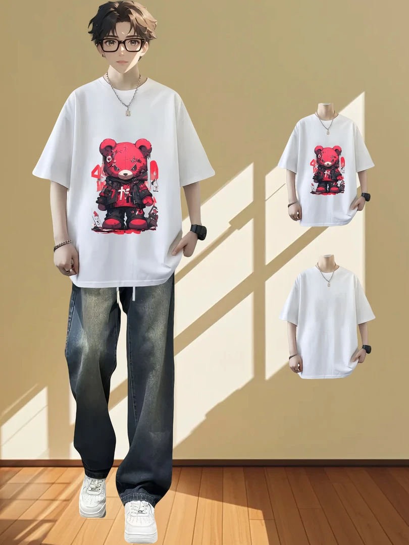 美式痞帅短袖T恤纯棉男士运动休闲百搭夏季ins宽松潮流印花圆领