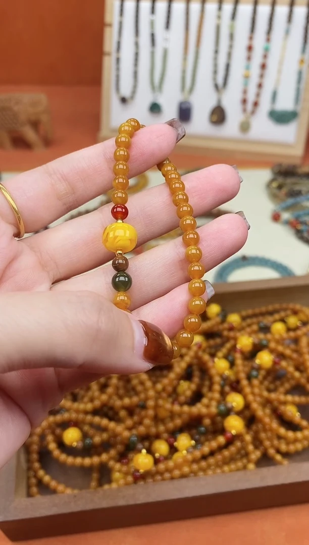 手链蜜蜡未镶嵌单圈蜜蜡05和田玛瑙手串