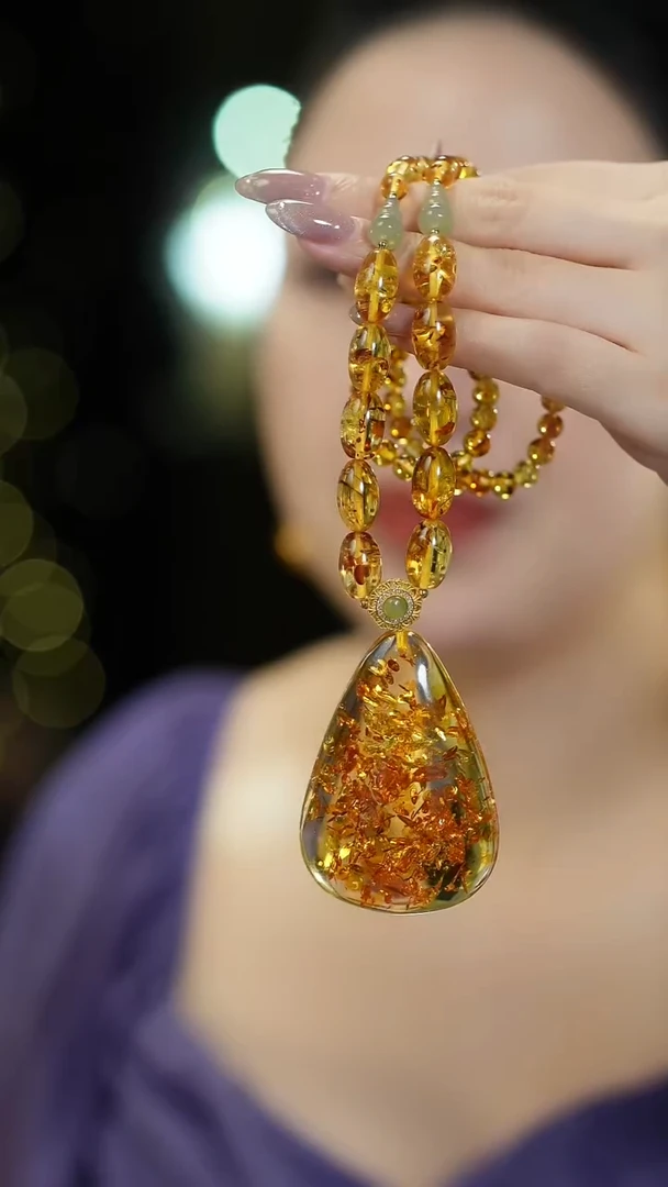 琥珀（花珀）项链未镶嵌花珀水滴吊坠