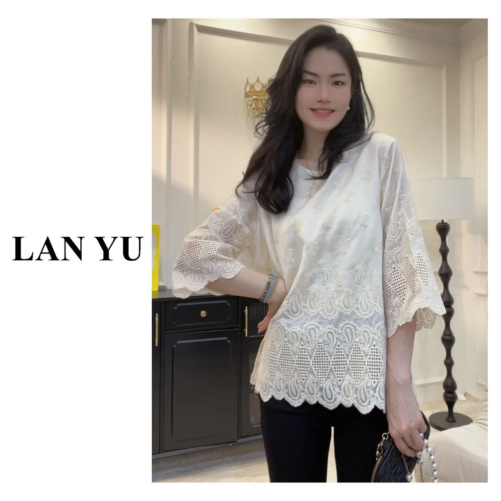【微风】春夏氛围感重工提花不规则镂空长袖上衣大码显瘦衬衫LY