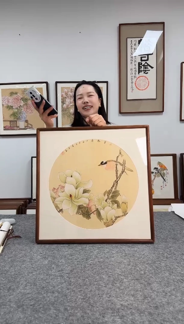 书法青石玉兰+鸟----53*53绘画