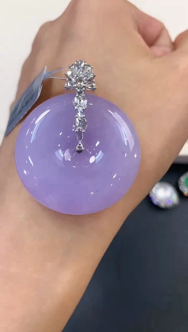 翡翠18K金镶嵌吊坠(不含链)a161紫色有色差