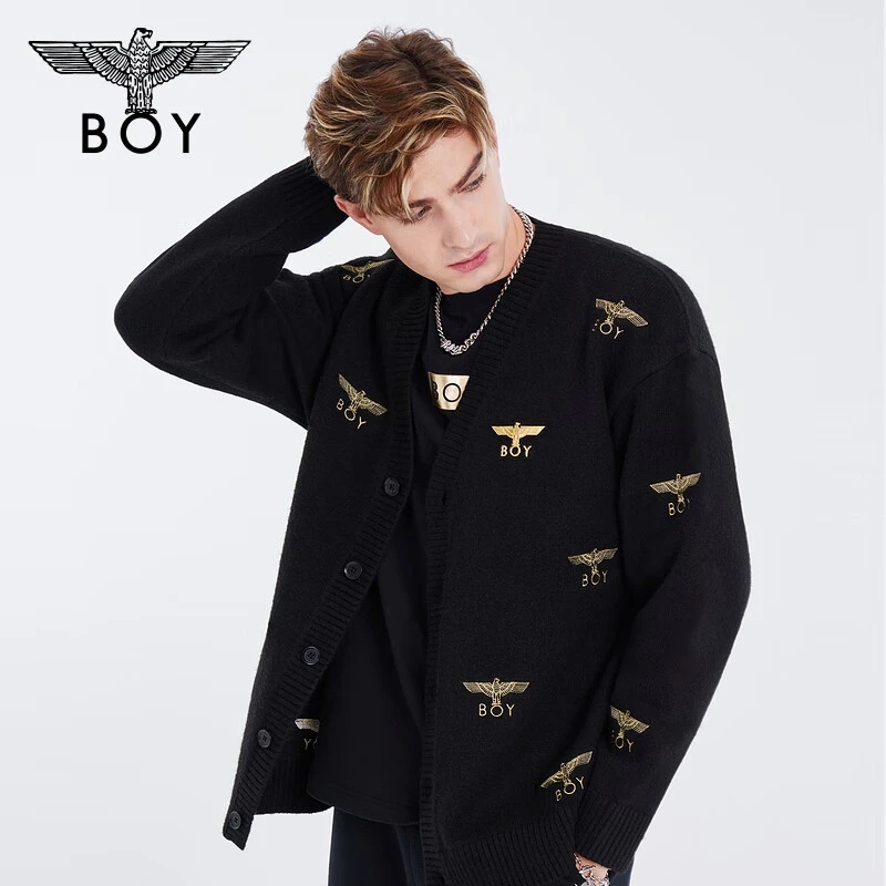 【贵公子】BOYLONDON秋冬情侣满印休闲时尚潮流针织毛衣开衫N64903