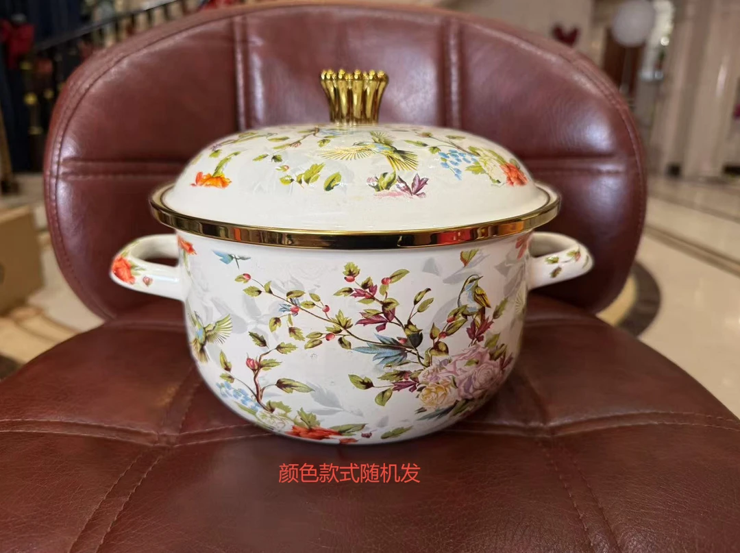 【到手2个】珐琅瓷搪瓷福锅汤锅平底煎药锅炖锅 图案款式随机