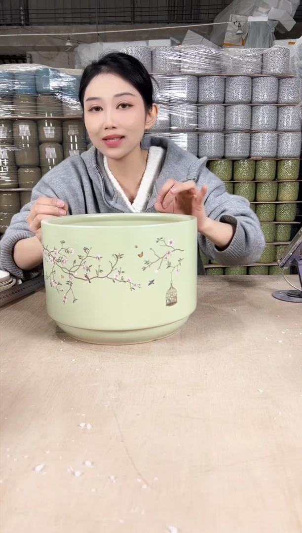 【闪购商品】陶瓷蝴蝶兰鸟笼绿色大号25x18