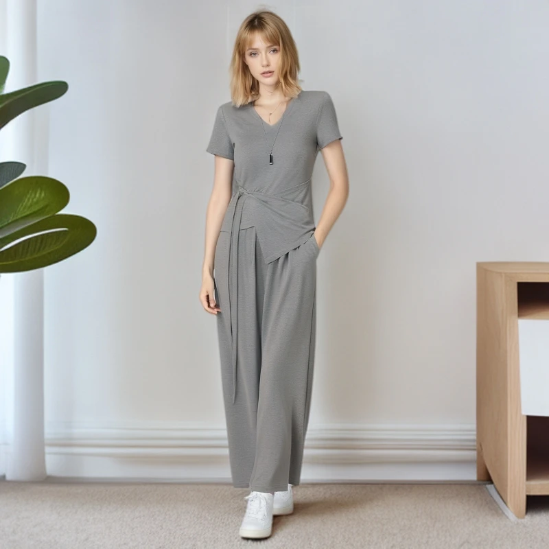 【田奈日记】简约气质T恤上衣+休闲裤子时尚套装