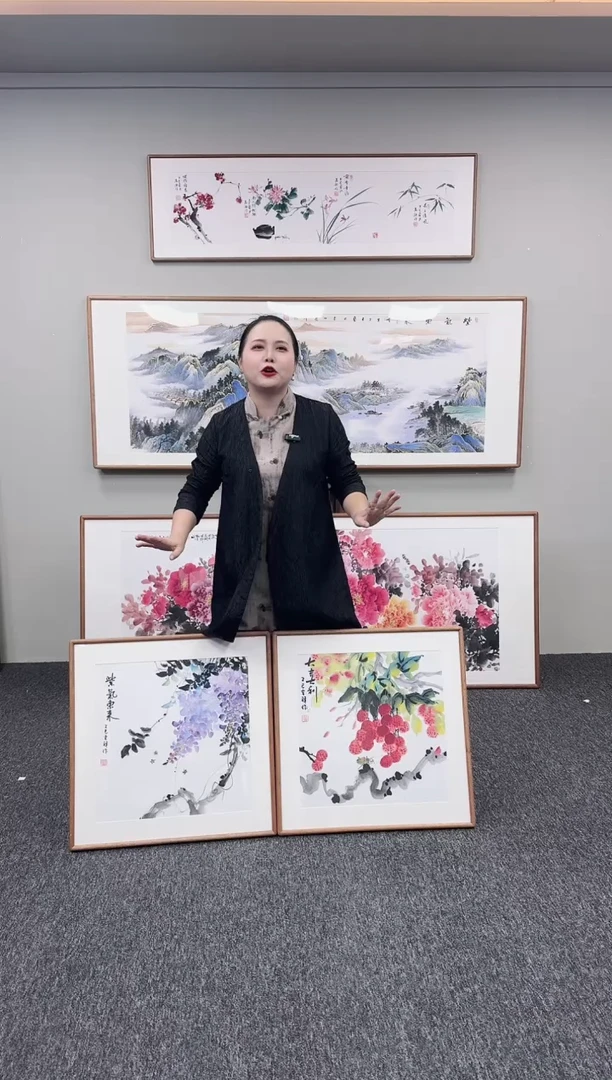国画紫气东来+大吉大利60*60一对