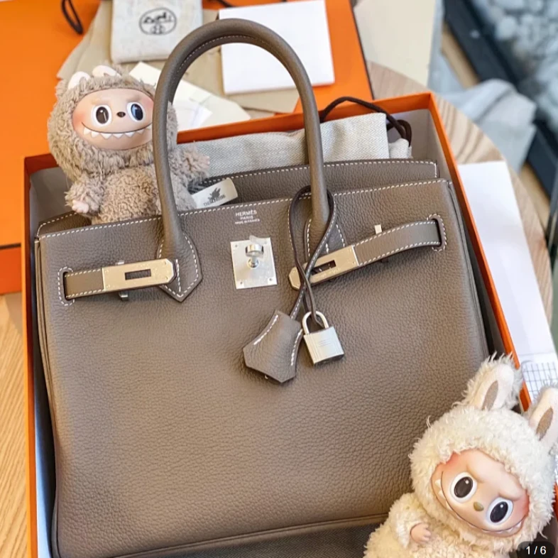 未使用 Hermes/爱马仕 Birkin30 K刻 TOGO皮 大象灰 拉丝银扣女包