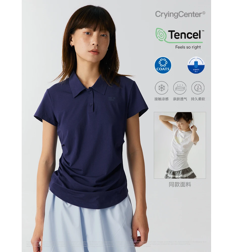 Crying center/哭喊中心凉感系列Polo领运动收腰褶皱上衣亲肤透气