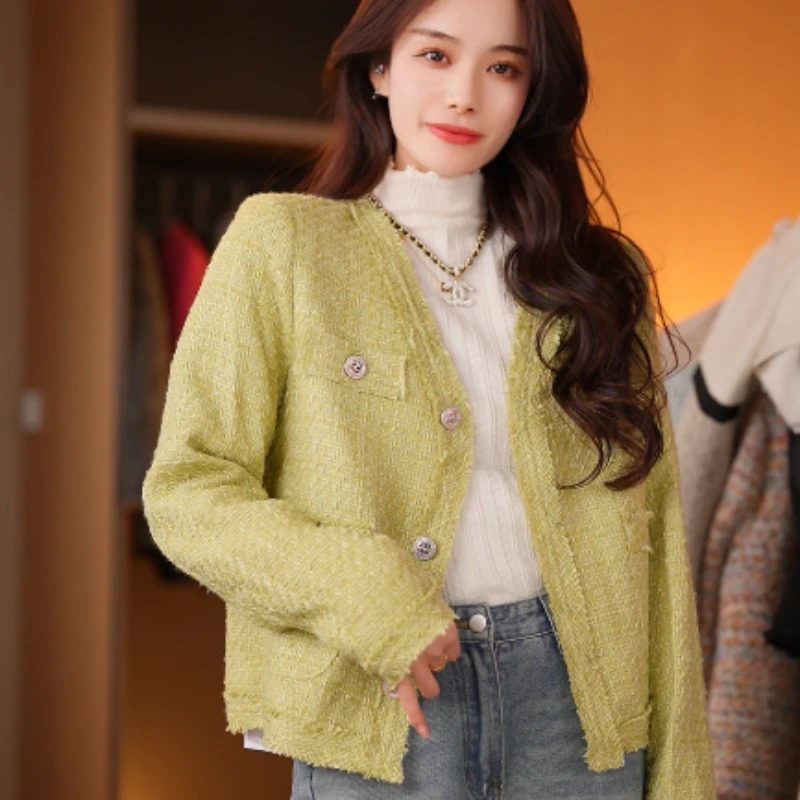 小香风V领外套2025气质短款时尚百搭复古法式宽松粗花呢针织轻奢