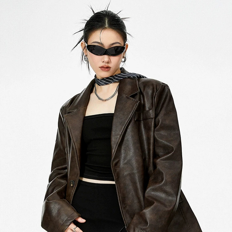 ICHMODE春季高级感百搭出街皮衣西装短款休闲黑色复古宽松韩版