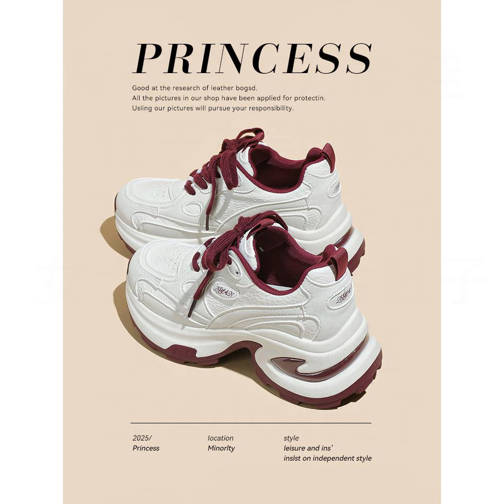 网红显脚小女款老爹鞋2025春秋新款厚底红色松糕鞋增高运动休闲鞋