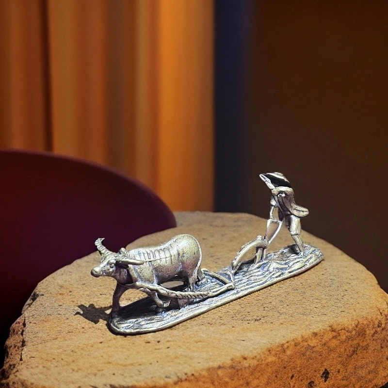 黄铜农夫耕牛摆件茶宠工艺品桌面装饰收藏复古手工动物摆设茶道