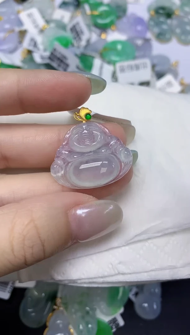 翡翠18K金镶嵌颈饰天然缅甸翡翠A货