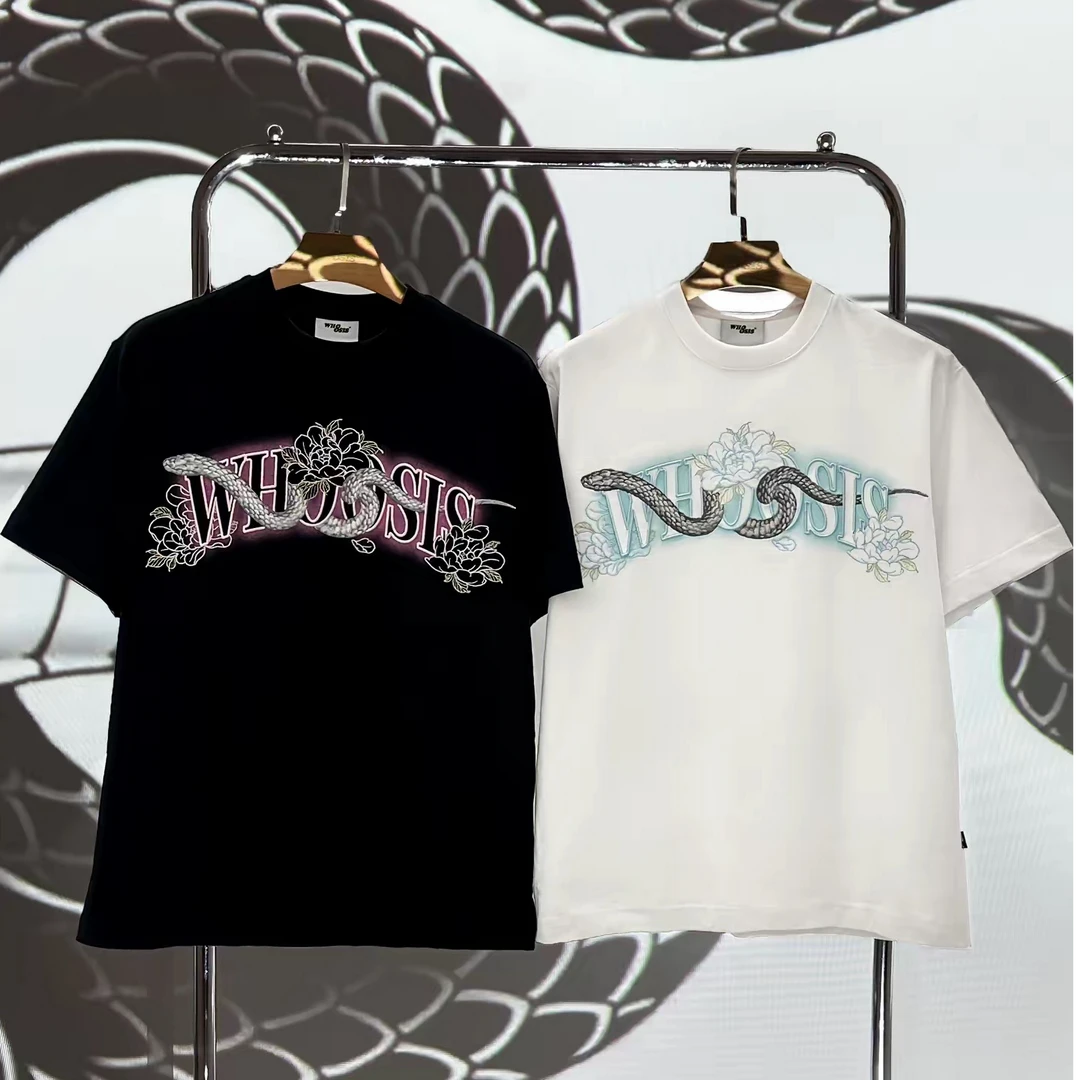 WHOOSIS（不知其名）蛇年刺绣短袖T恤夏季男女圆领宽松时尚潮流纯棉