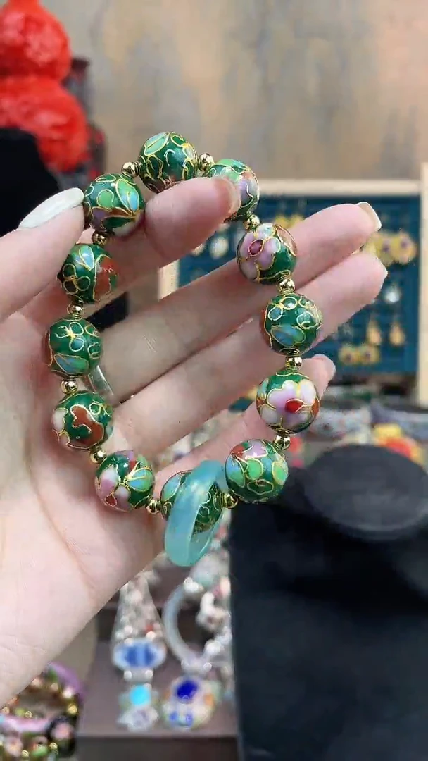 非遗景泰蓝手串1.4跑环款绿色