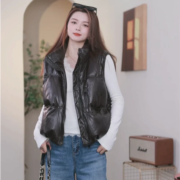【皮羽绒马甲】2025新款时尚女士短款休闲宽松气质立领韩版网红马夹