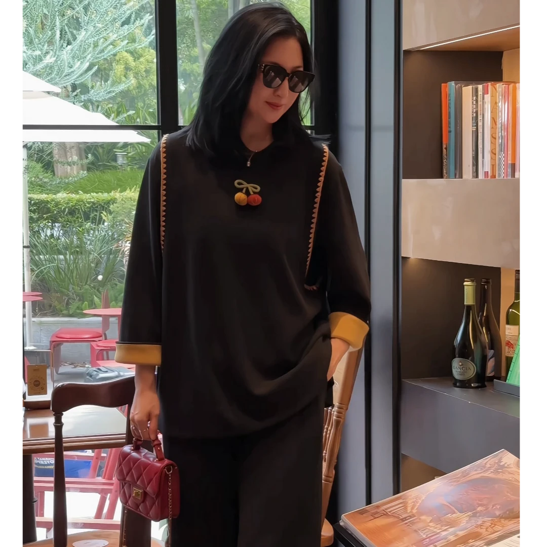 【娜姐秋冬小南瓜套装】巴瑟大码女装480克宽松显瘦百搭套装款7129