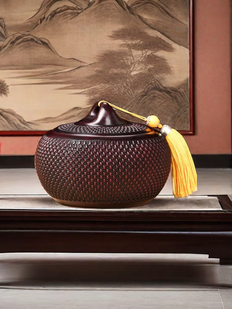 紫檀秤砣水滴实木茶叶罐中式复古密罐存茶罐木质储物罐