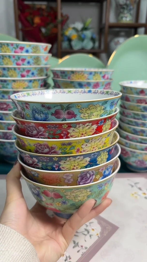 5英寸珐琅彩碗6个口径13厘米