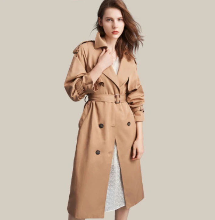 纯色中长款纽扣英伦风女风衣宽松型韩版绗缝工艺绑带2025女宝女童