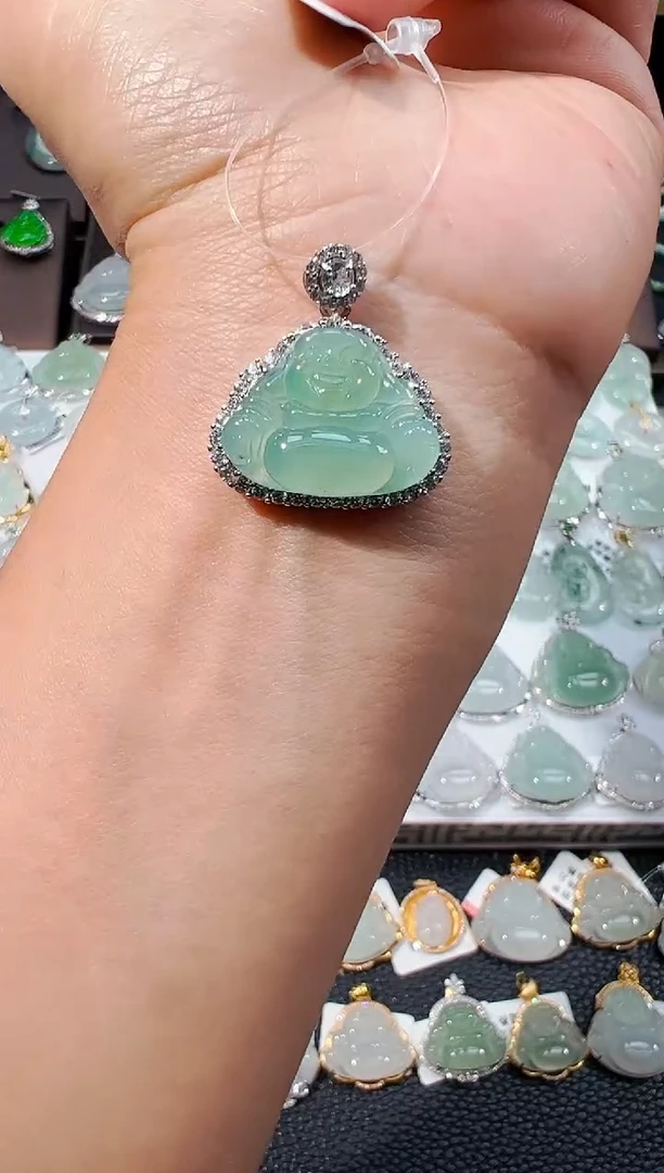 吊坠(不含链)银S925镶嵌翡翠佛公吊坠