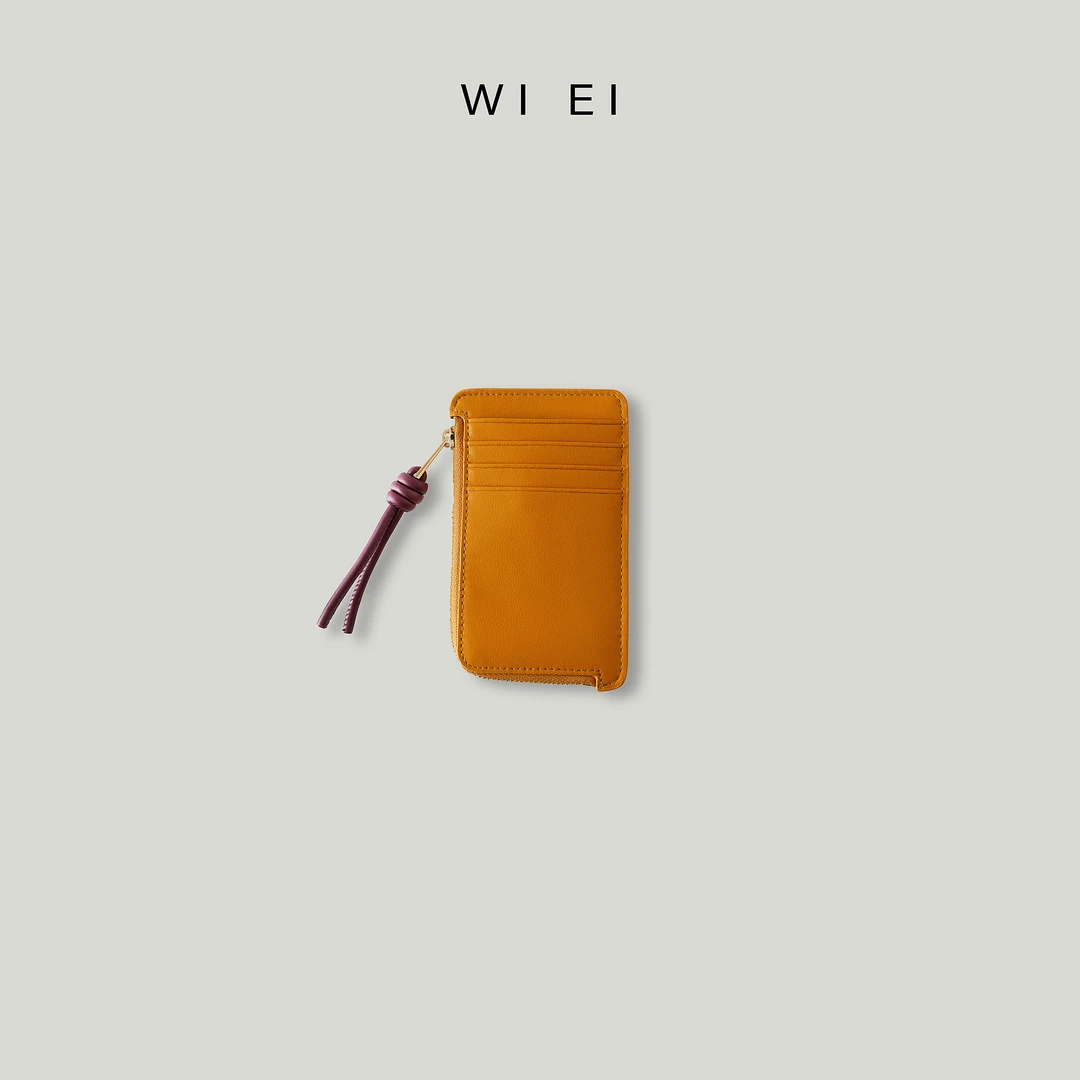 《WI EI》牛皮 超薄卡包 撞色拉链头真皮卡夹 5W037