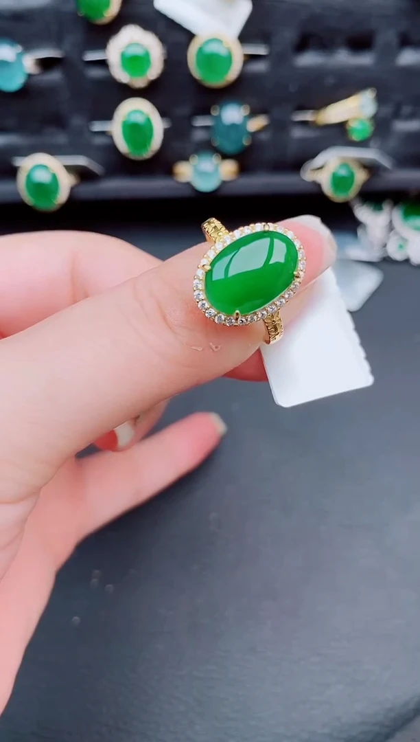 翡翠戒指银S925镶嵌天然a货翡翠347