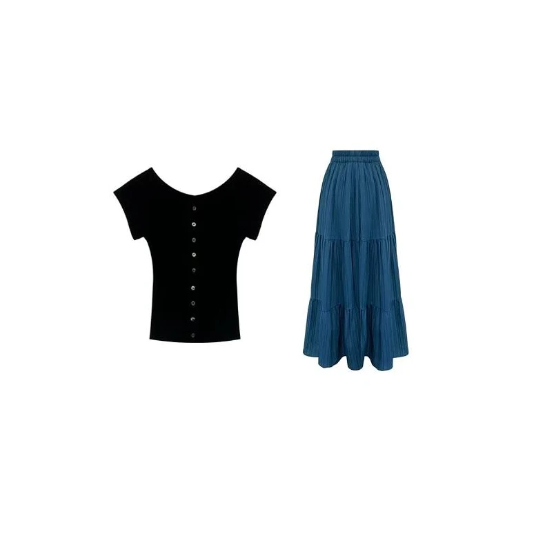 Yeah Me-【曼恩岛屿】夏季韩系温柔风高腰显瘦百搭气质半身裙套装女