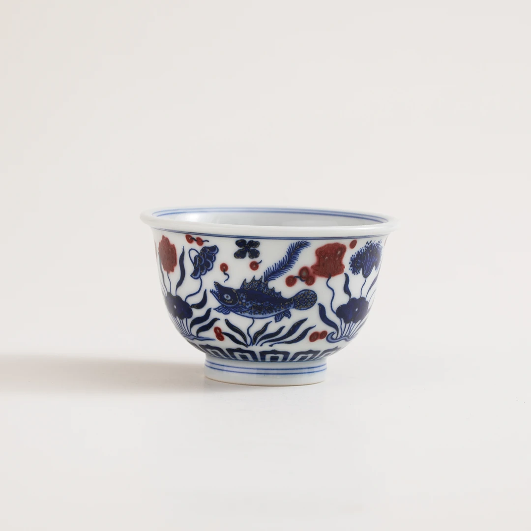 【晚晚专属】230詺兮节庵·釉里红鱼藻压手杯100cc