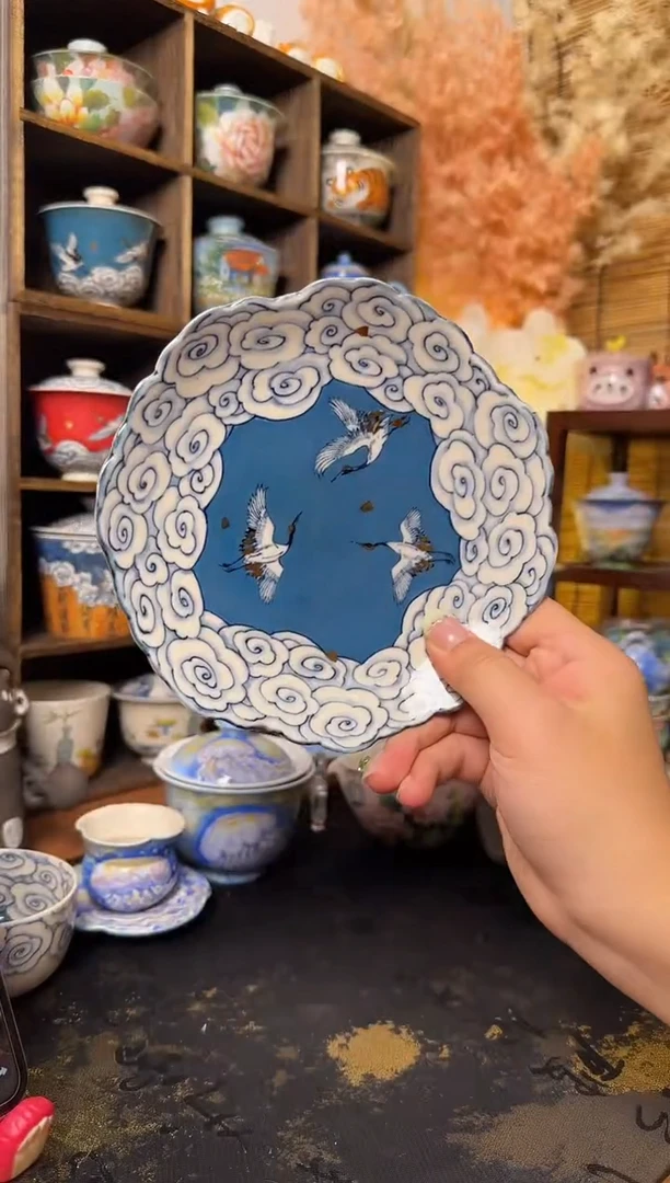 虎城云纹仙鹤茶盘