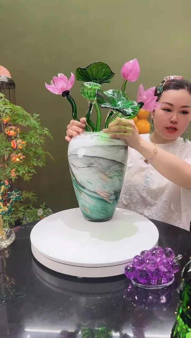 琉璃荷塘月色  花瓶 + 荷花套装