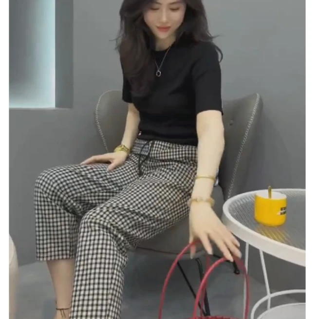 2025夏季新款同款洋气减龄韩版爆款薄款黑色上衣裤子女享12