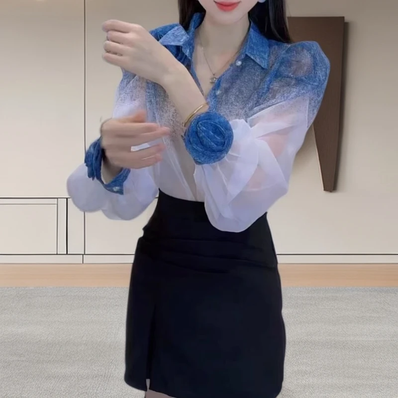 2025夏季新款洋气时尚立体花薄款衬衫上衣气质显瘦包臀半身裙减龄
