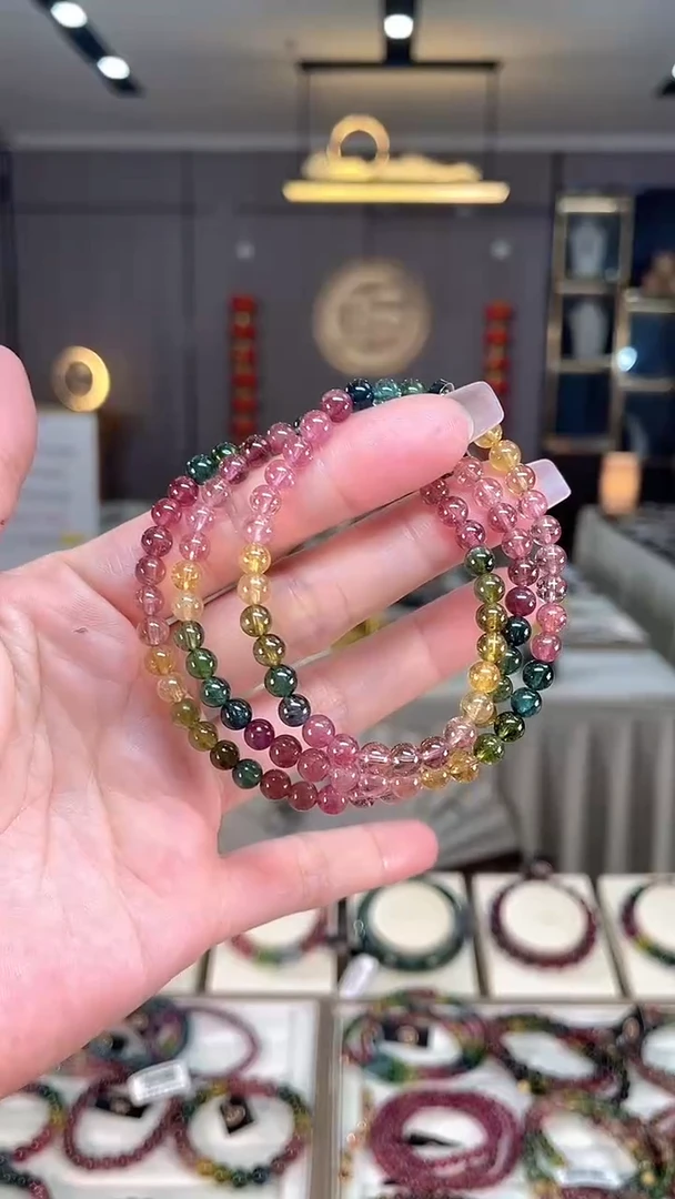 未镶嵌老矿碧玺色标三圈手串5mm+碧玺hon多样性发货一条