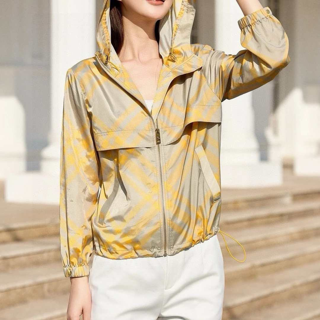 （黄色斜格纹防晒衣）2025夏季新款菱形格纹休闲防晒衣
