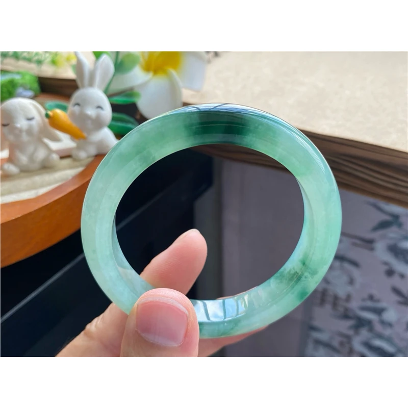 天然翡翠9.26批深绿飘花镯8543号52.4-10.9-8.2 飘花天然翡翠手镯