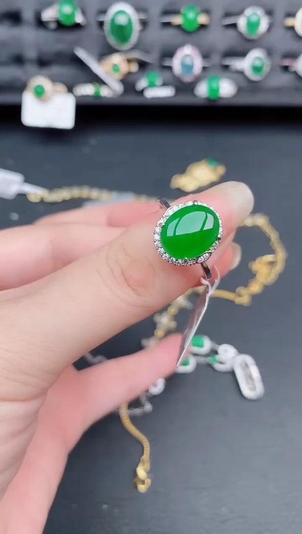银S925镶嵌戒指翡翠天然a货翡翠417