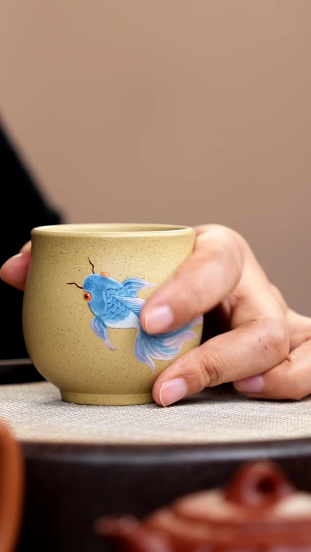 茶壶紫砂本山绿金鱼蓝主人杯